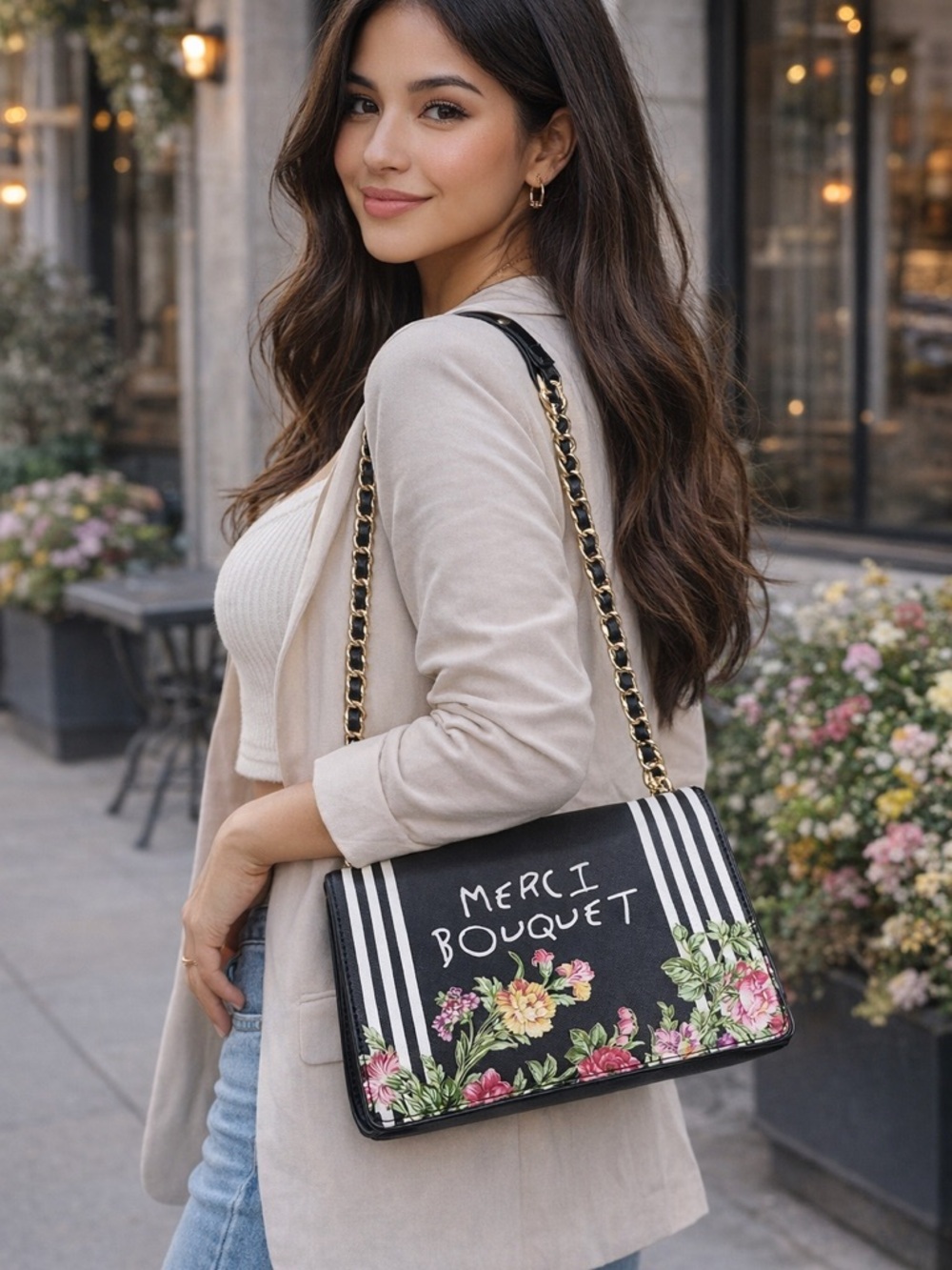 Betsey Johnson Black Floral 'Merci Bouquet' Crossbody Bag NWOT